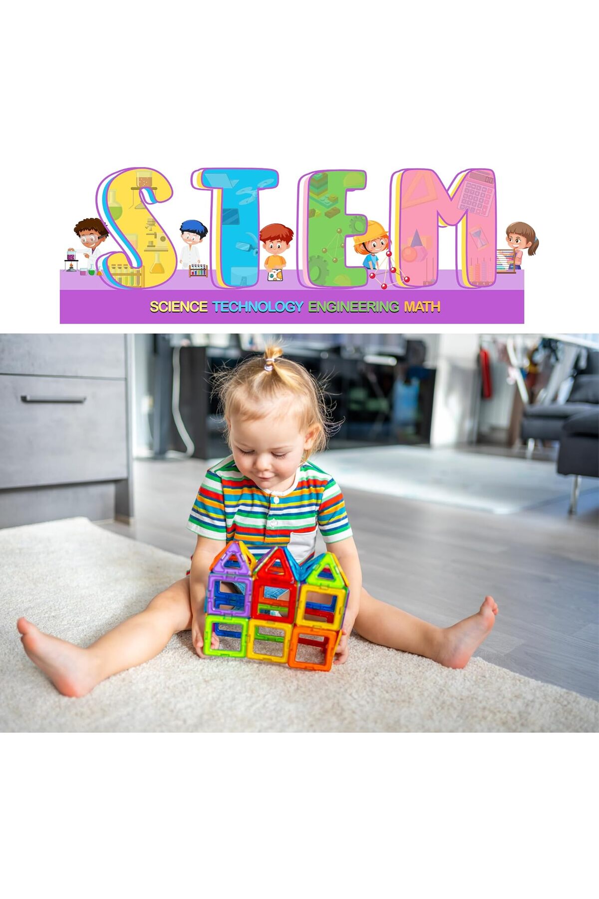 مجموعه ۱۳۰ تکه کاشیهای مغناطیسی ساختنی (اسباببازی STEM)