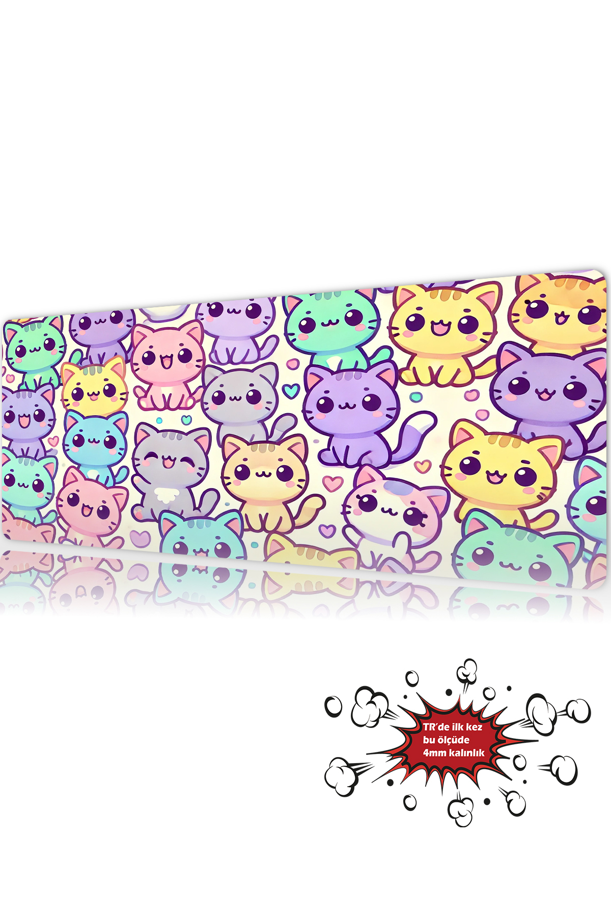 Candy Cats 90x40 4MM Thickness (first in TR) Premium Gaming player mousepad, Anti Slip XXL mouse pad