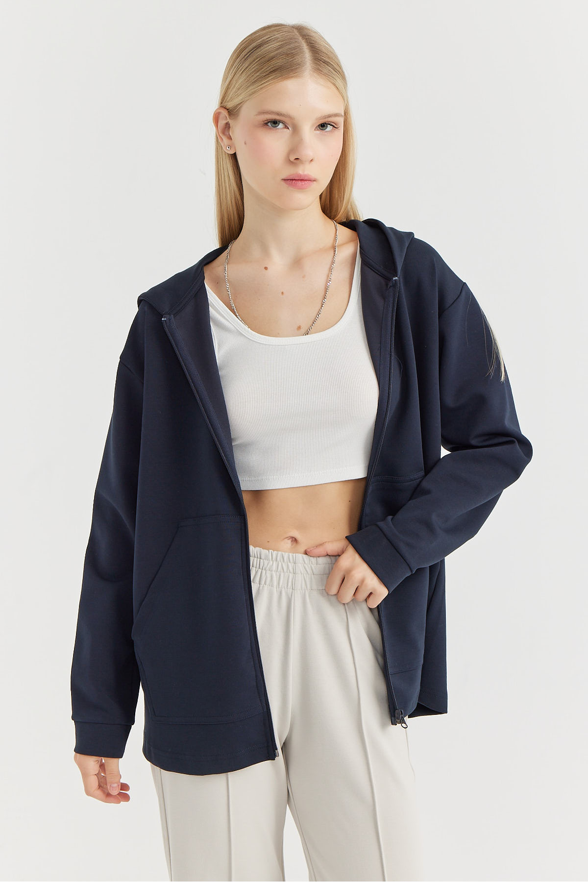 PAULMARK  Kadın Kanguru Cepli Sweat Üst - Görsel 2