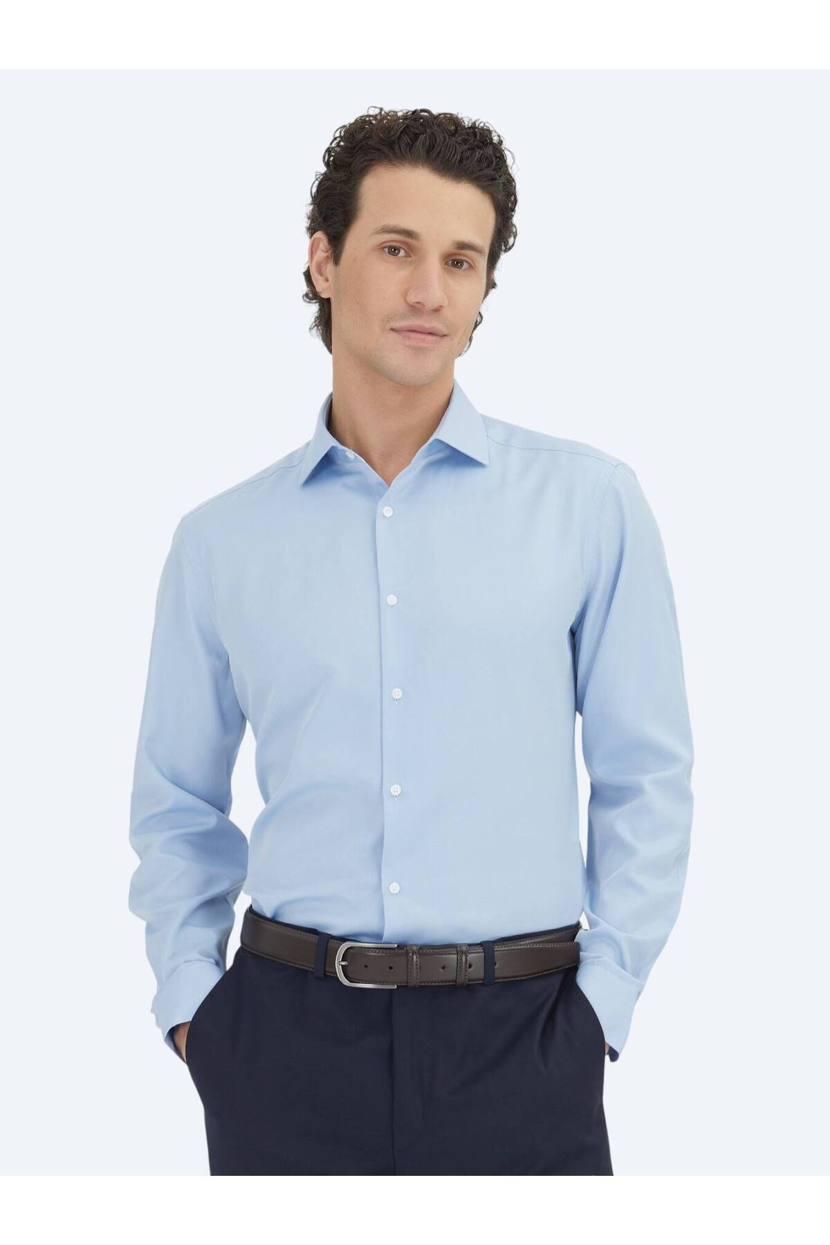 پیراهن نخی کلاسیک ساده آبی ساده طرح معمولی بافته شده Kip