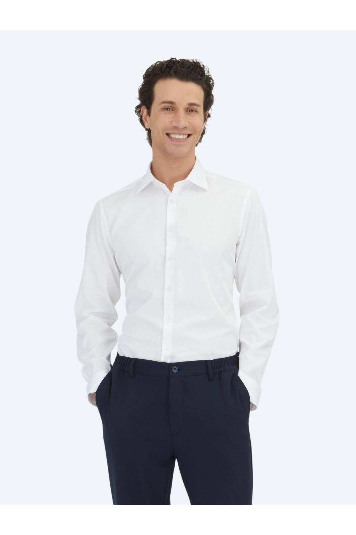 پیراهن نخی ۱۰۰٪ نخی ساده و سفید طرح اسلیم فیت بافته شده کلاسیک Kip