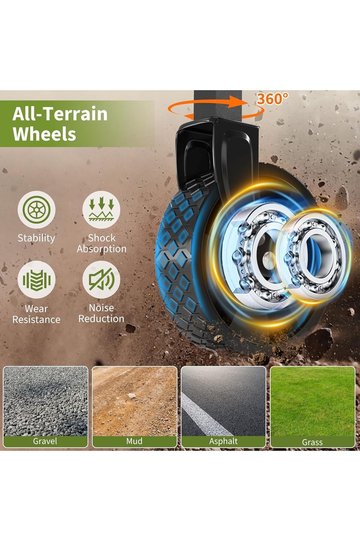 🛒 عربة تخييم قابلة للطي لجميع التضاريس بمقبض قابل للتعديل وفرامل – تصميم عملي للتنقل بكل راحة 200كج