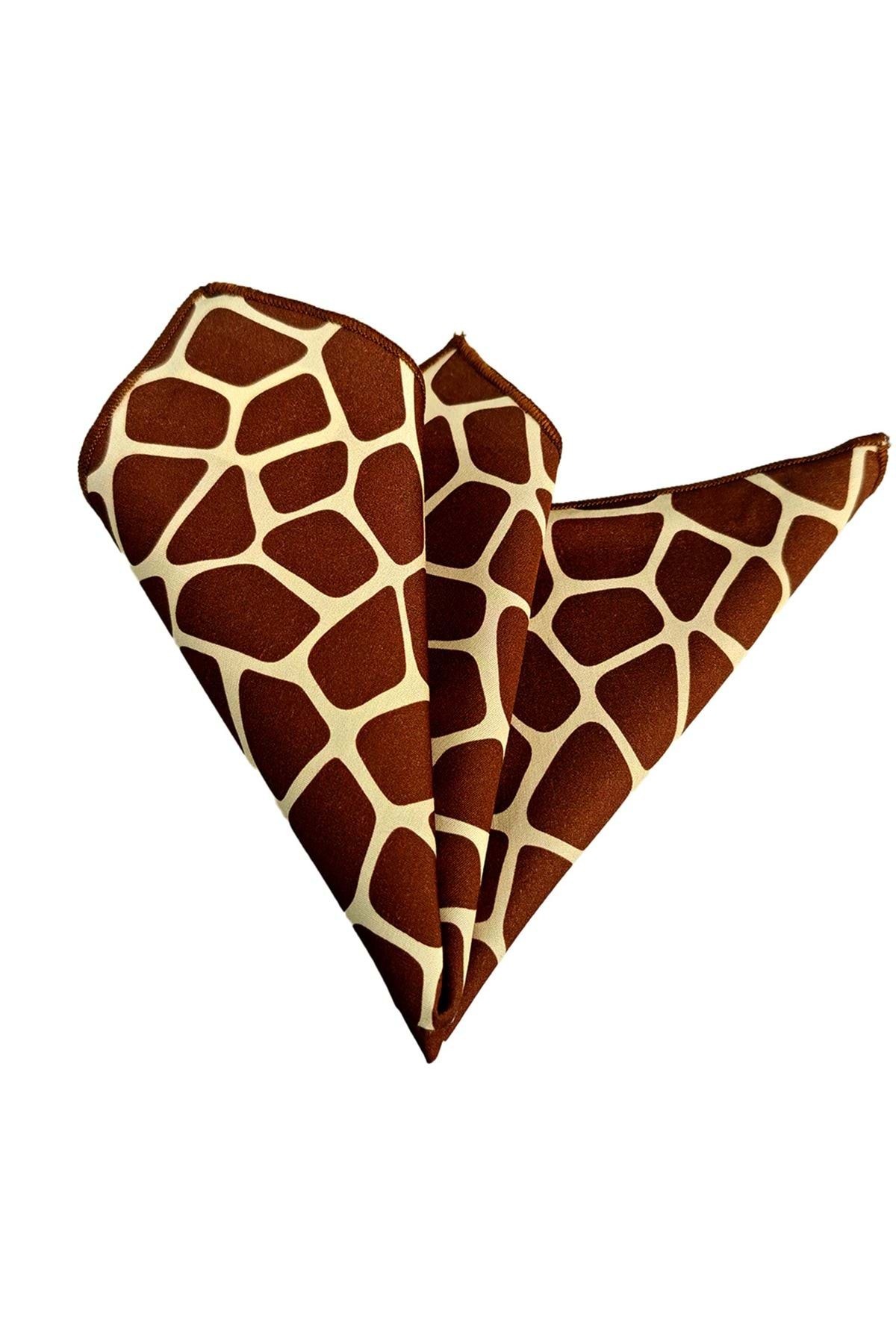 Exve Exclusive Kahve Bej Taş Devri 100% Pamuk Organik Sertifikalı Ortadan Ekstra Dikişli Cep Yaka Mendili