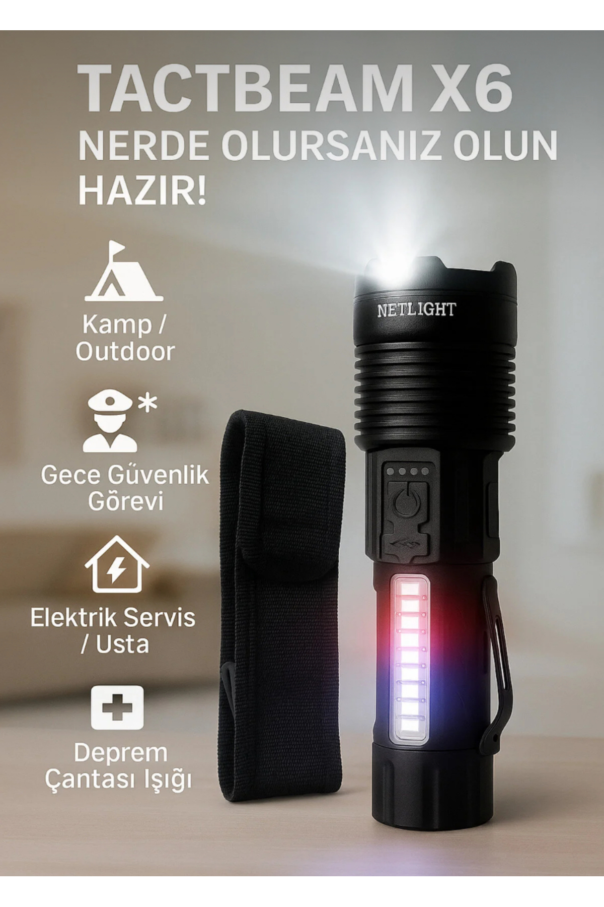 emiページ⑤ EMİN ENSAR HOME Şarjlı Zoom Led El Feneri 48000 Lümen Çelik Gövde