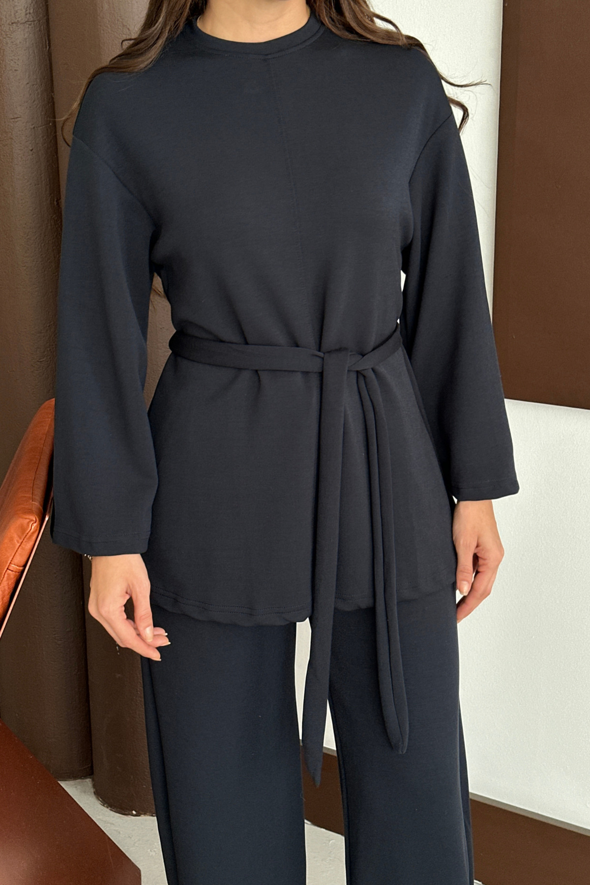 Premium Kadın Modal Kumaş Kuşaklı Tesettür Takım 1138