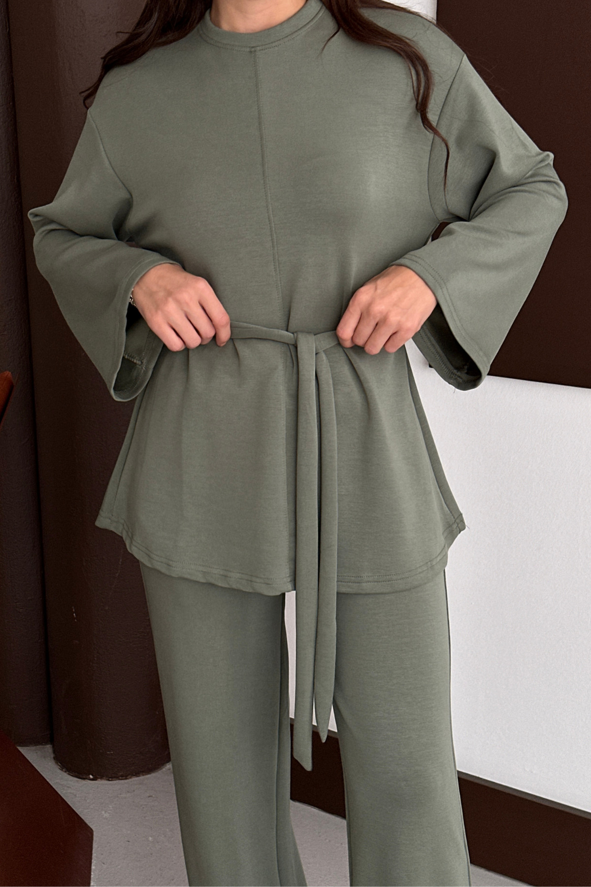 Premium Kadın Modal Kumaş Kuşaklı Tesettür Takım 1138