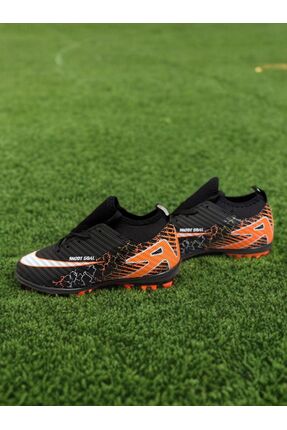 sinmm Erkek Çocuk Krampon Çoraplı Halı Saha Düz Futbol Spor Ayakkabısı (Siyah...