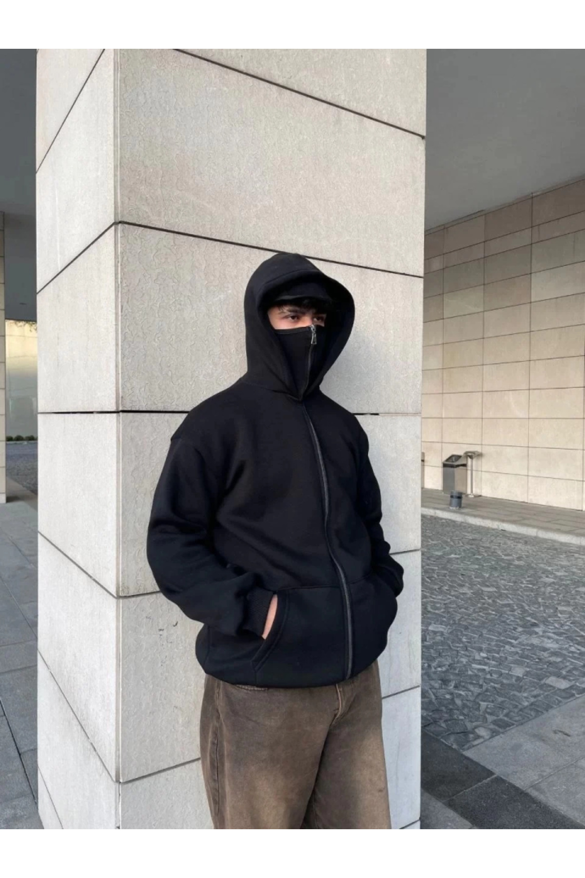 Samuray Ninja Çift Kapşonlu ZIP Fermuarlı Kanguru Çepli Tam Fermuarlı Hoodie Swetshirt