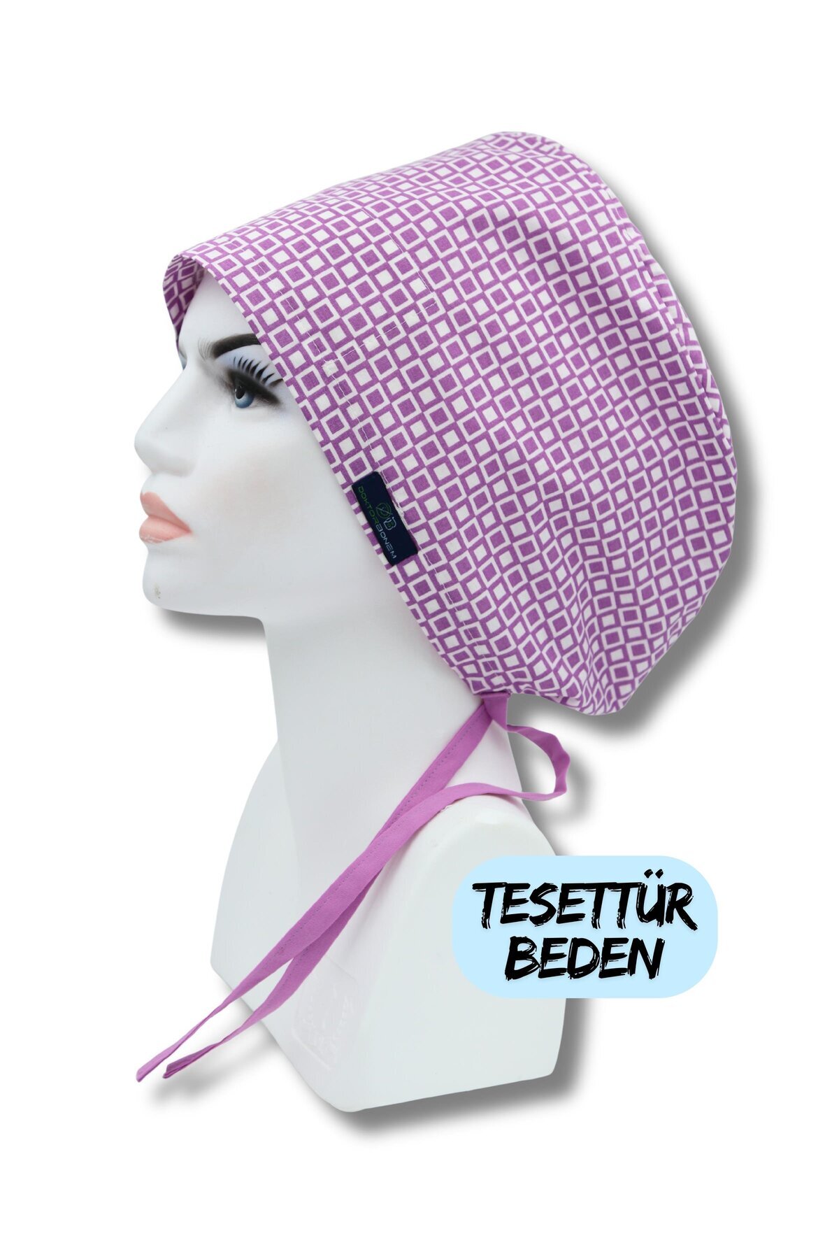 doktorbonem Tesettür Beden Lila Geometrik Desen Cerrahi Bone Doktor Hemşire Sağlıkçı Hastane Bonesi