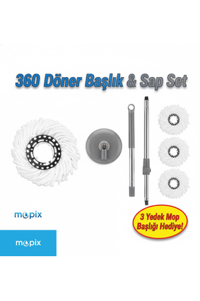 Mopix 360 Döner Başlıklı Mop Sap Seti