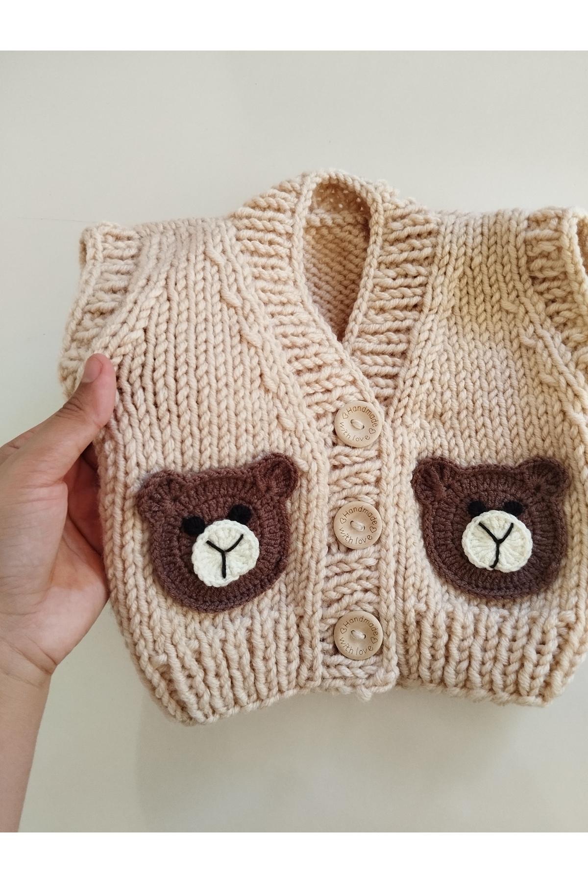 Handmade Lily knitting El örgüsü ayıcıklı yelek fotoğrafı 4 (önizleme)