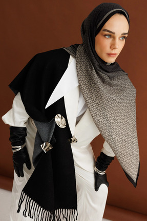 Mooncorn Siyah Monogram Hebei İpek Şal