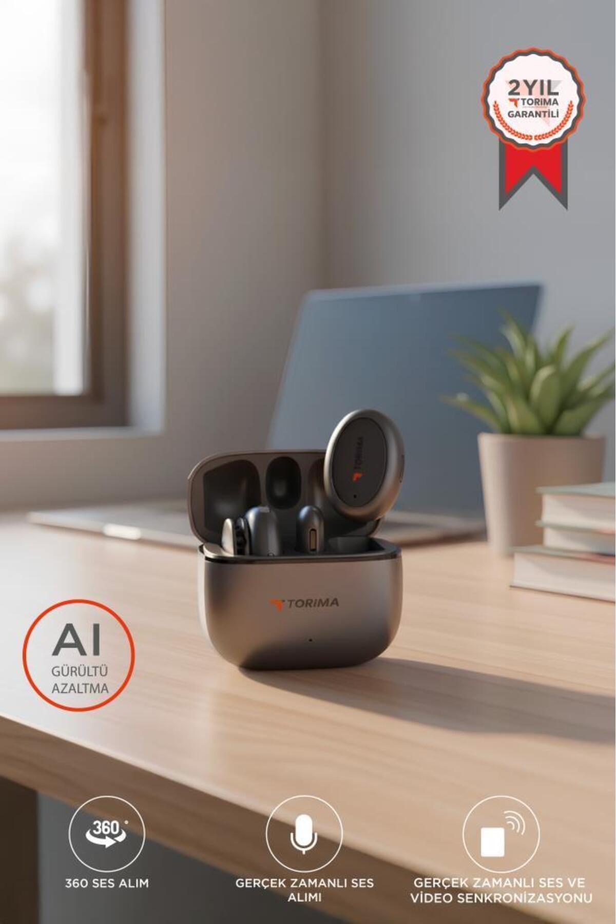 Torima WM-03 Siyah AI Destekli Gürültü Azaltma Şarj Kutulu Kablosuz Yaka Mikrofonu