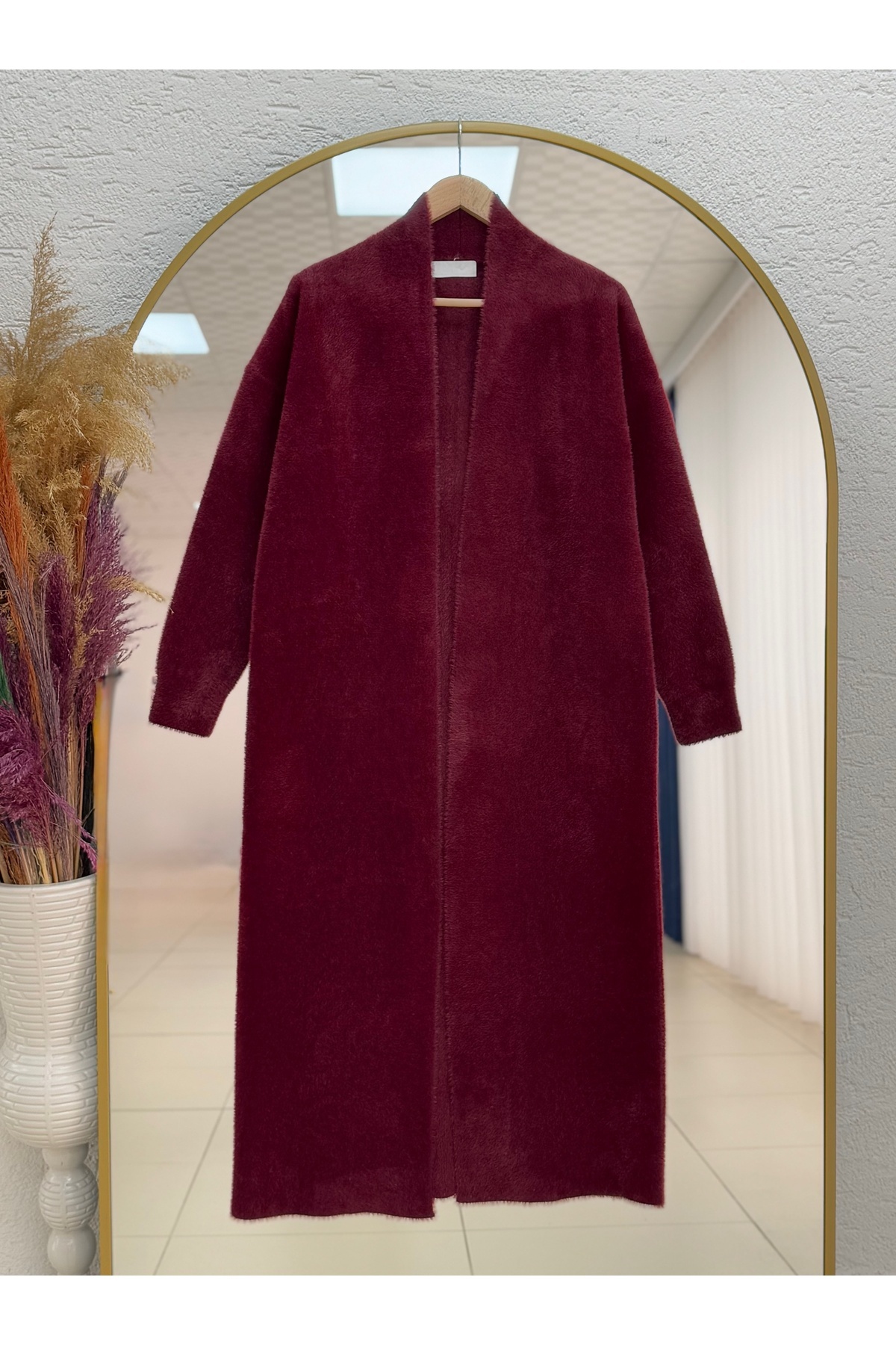 BENAHOLL Deledra Sakallı Uzun Hırka-KR5025 Bordo