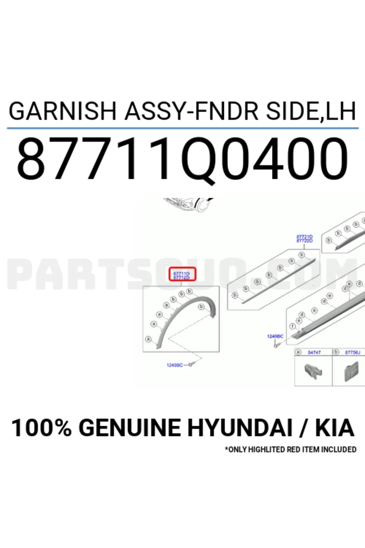 MOBIS Dodik Bayon Ön Çamurluk Çıtası 2021 Sonrası Sol (Oem No:87711Q0400)