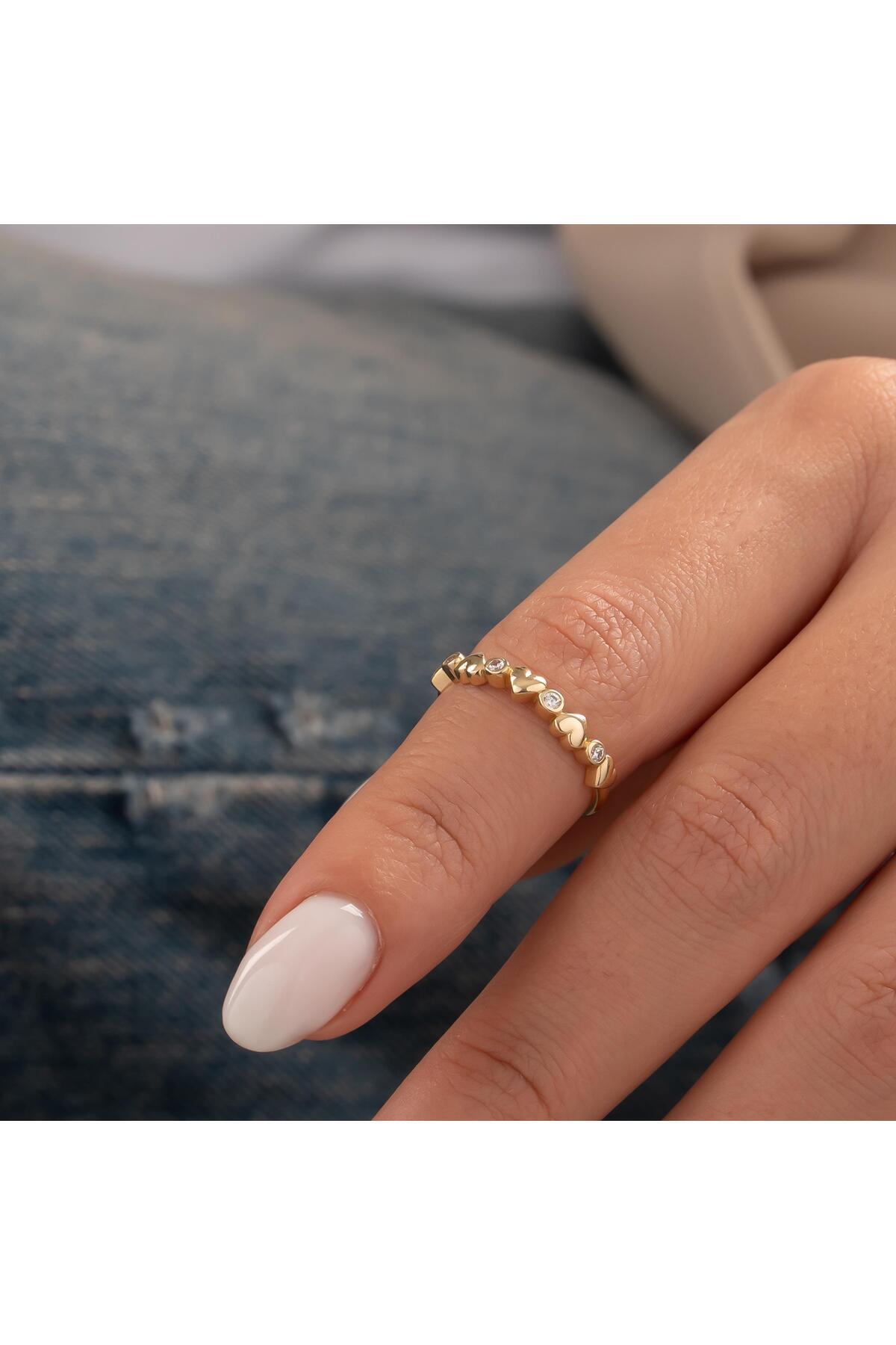 hakan mücevherat Minimal Kalpli Taşlı 14 Ayar Altın Yüzük