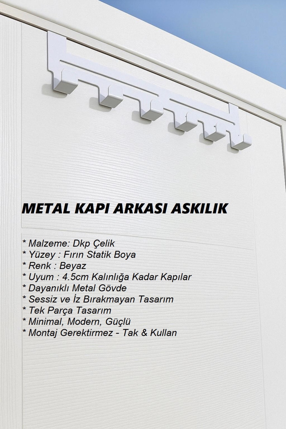 CAVARA Metal Beyaz Amerikan Kapı Arkası Askılık–Kapı Üstü Askılık, Mutfak Banyo ve Oda İçin Kapı Askılık