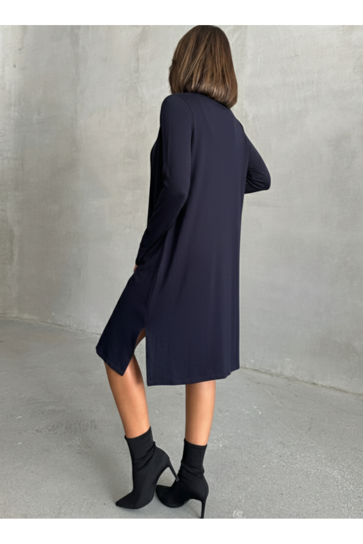 Look Forward  Kadın Lacivert Uzun Yırtmaçlı Basic Hırka - Görsel 7