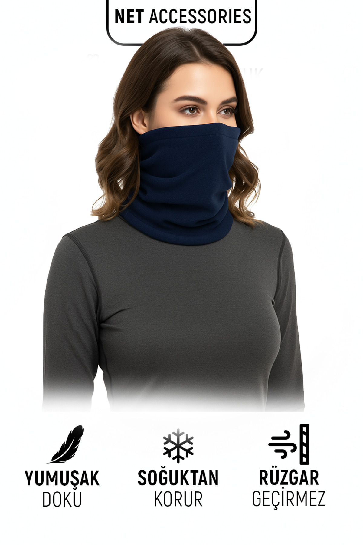 Net Tekstil Lacivert Termal Polar Soğuk Geçirmez Boyunluk Unisex Pamuklu Kışlık görsel 3