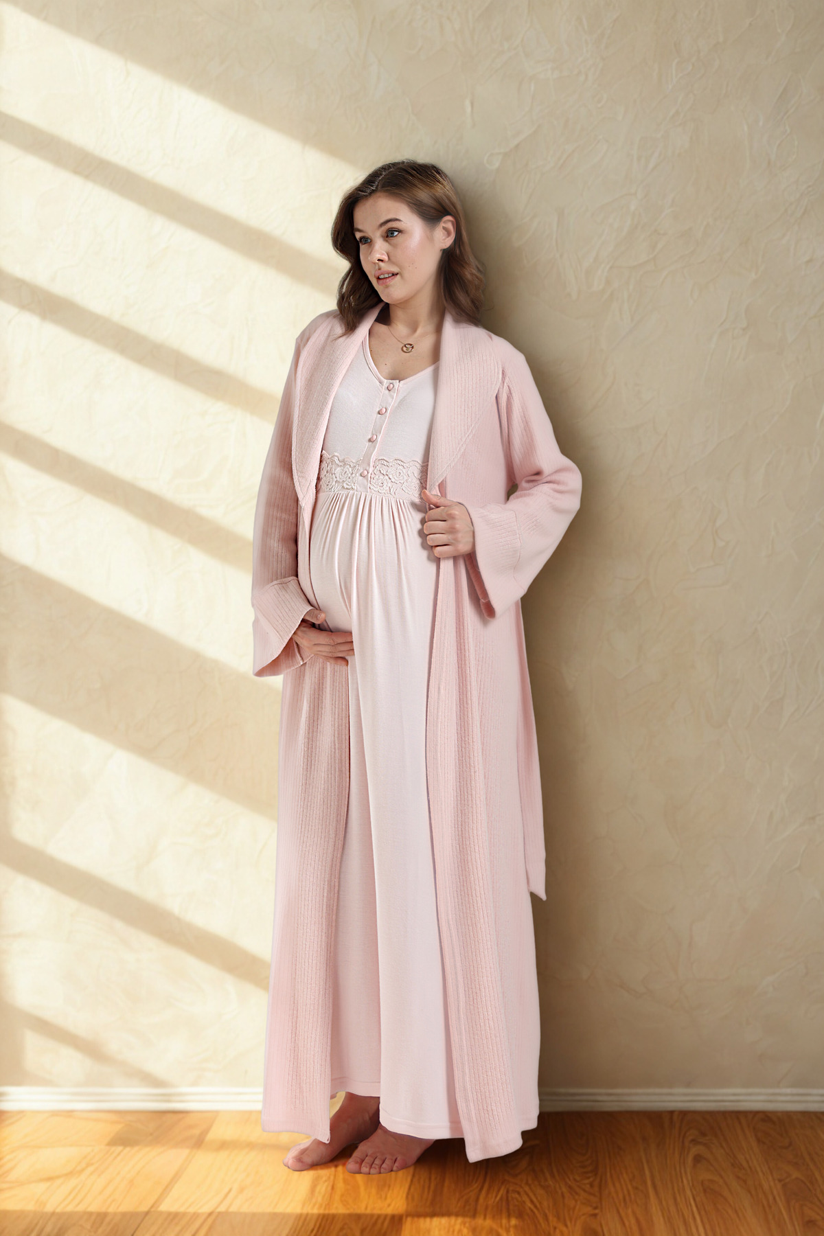 bigmama Tam Boy Kadın 2li Hamile Lohusa sabahlık gecelik Takımı - Emzirme Kolaylığı - Rahat & yumuşak