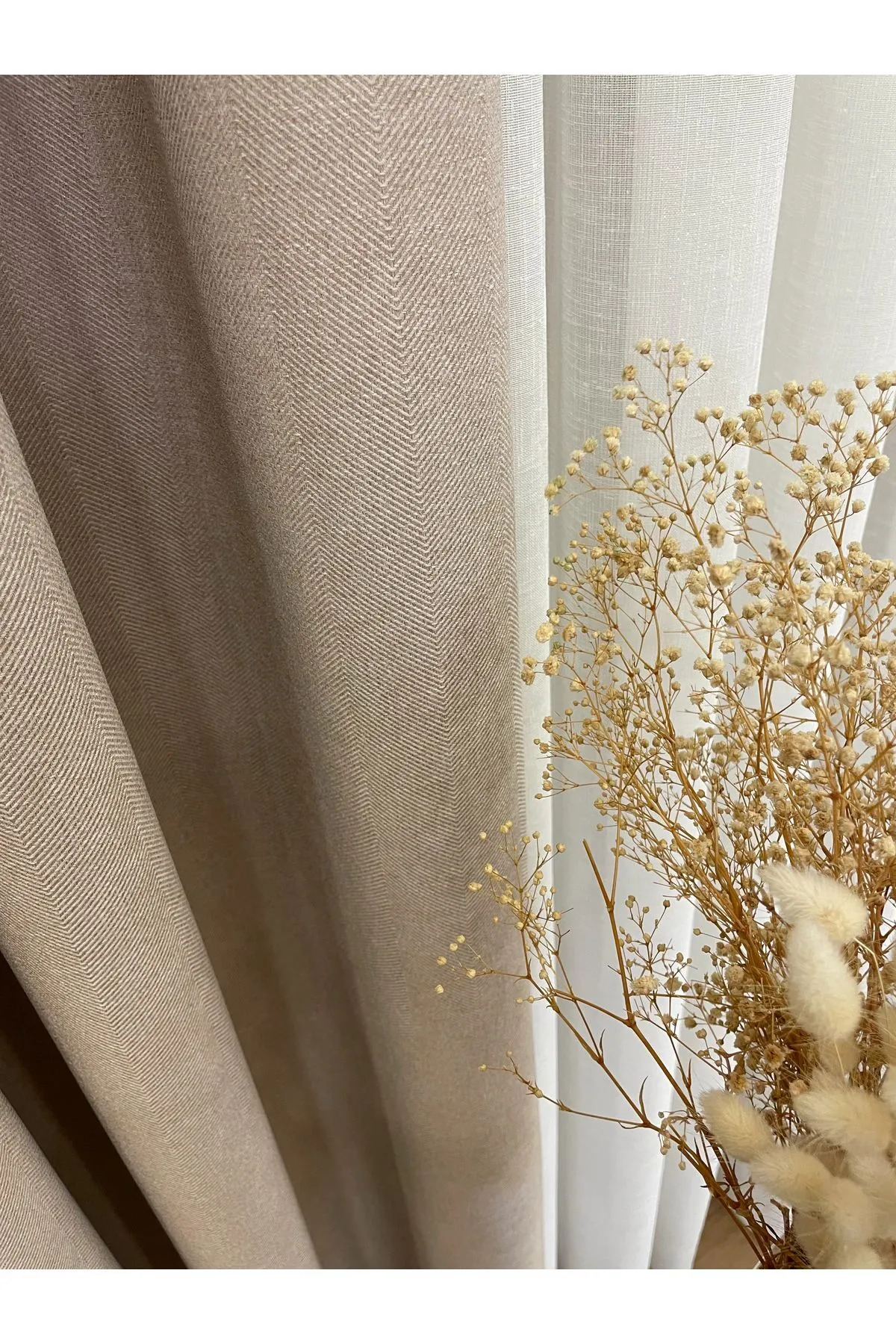 Linen Fabric Sand Beige Color 1/2 .5 Normal Pleat Thick Single Wing Background Curtain