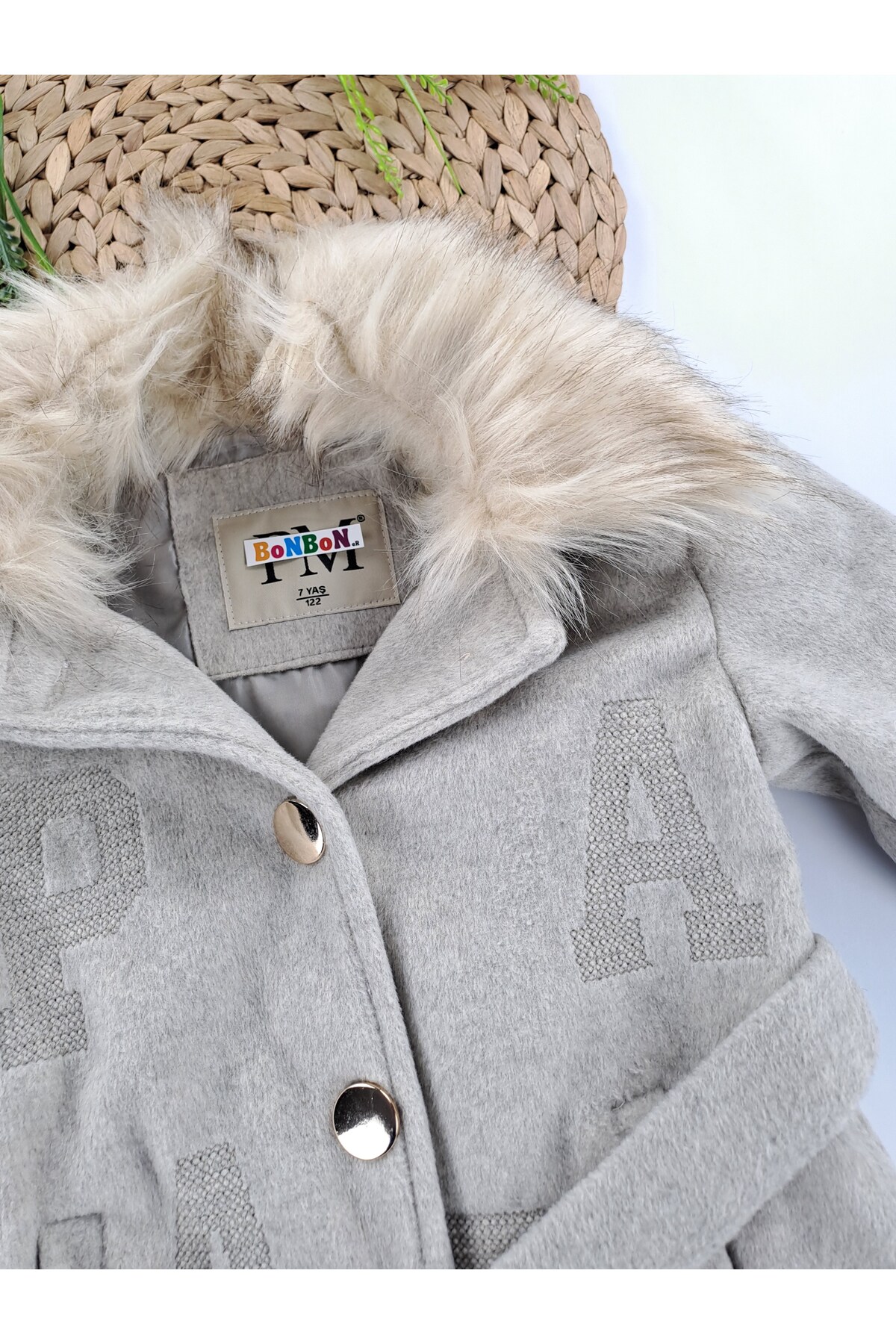 Butik Kız Çocuk Kaşe Mont Kaban Astarlı Premium Kalite Belden Bağlamalı Düğmeli fotoğrafı 3 (önizleme)