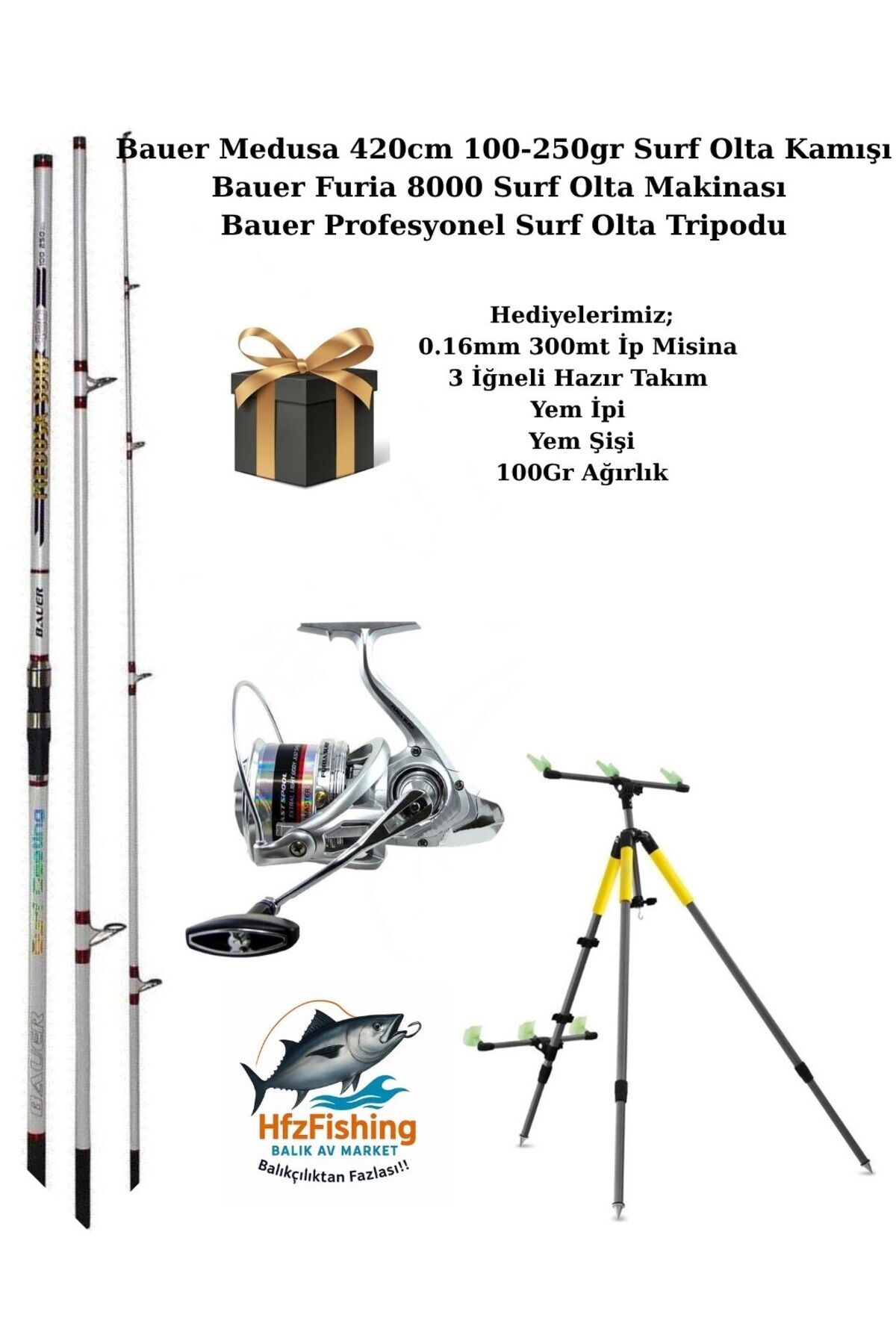 BAUER (Tam Takım) Furia 8000 - Medusa 420cm Surf Olta Takımı