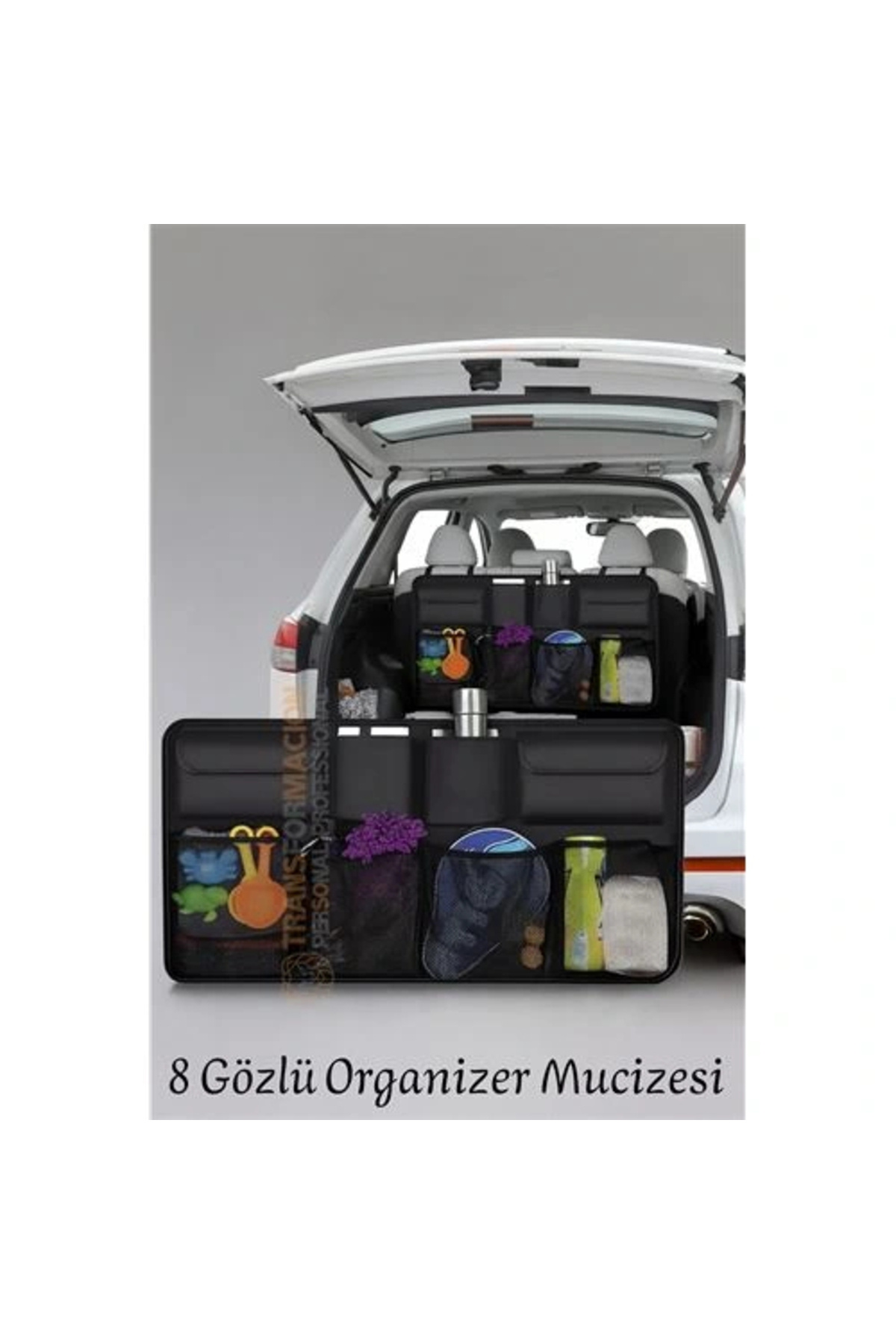 eco port 8 Gözlü Araç Koltuk Arkası Organizer – Güçlü Tokalı, Cırtlı, Ayarlanabilir Tasarım