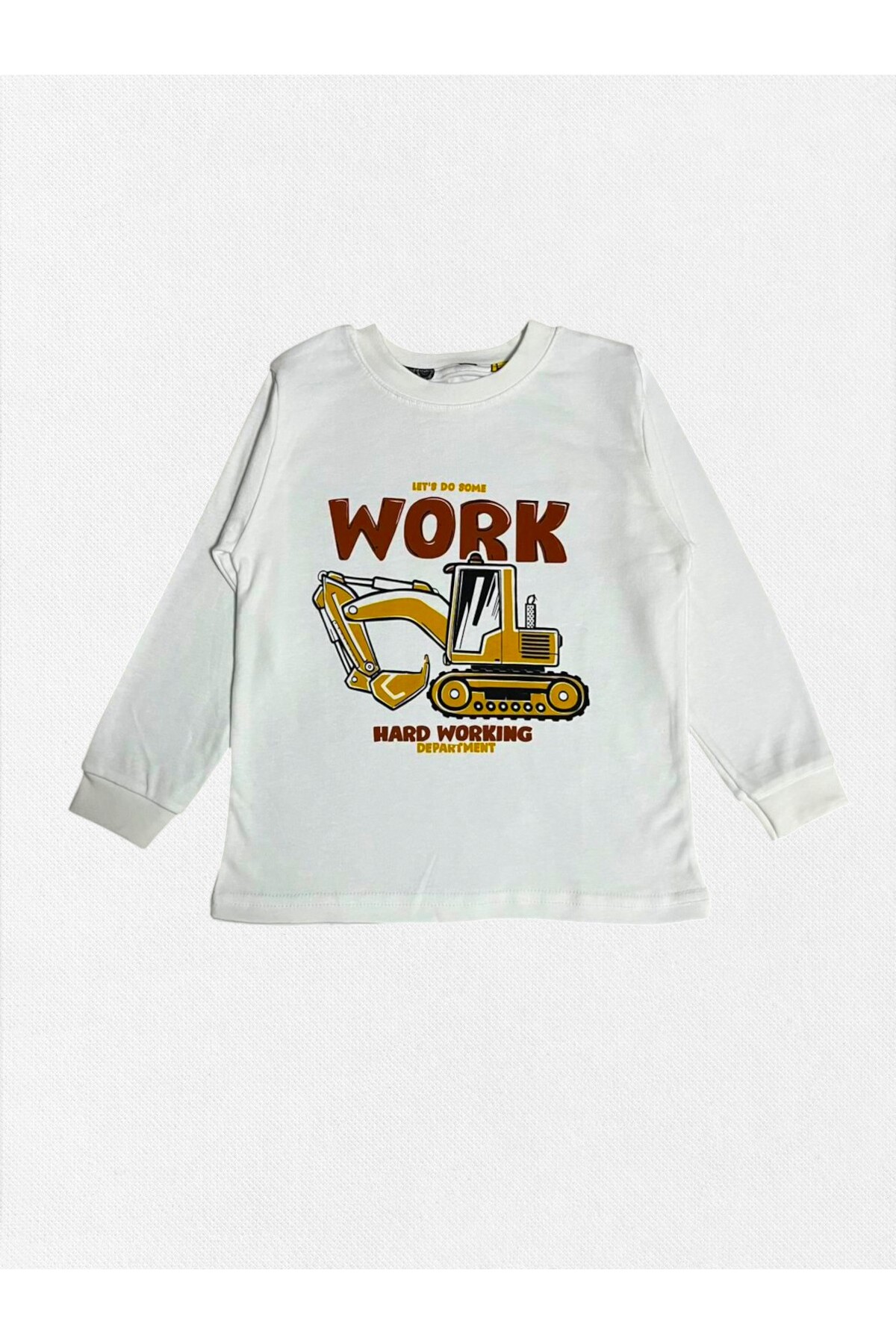 elmas kids Erkek Çocuk %100 Pamuklu Beyaz İş Makineleri Kepçe Desenli Uzun Kollu Kışlık Pijama Takımı fotoğrafı 4 (önizleme)