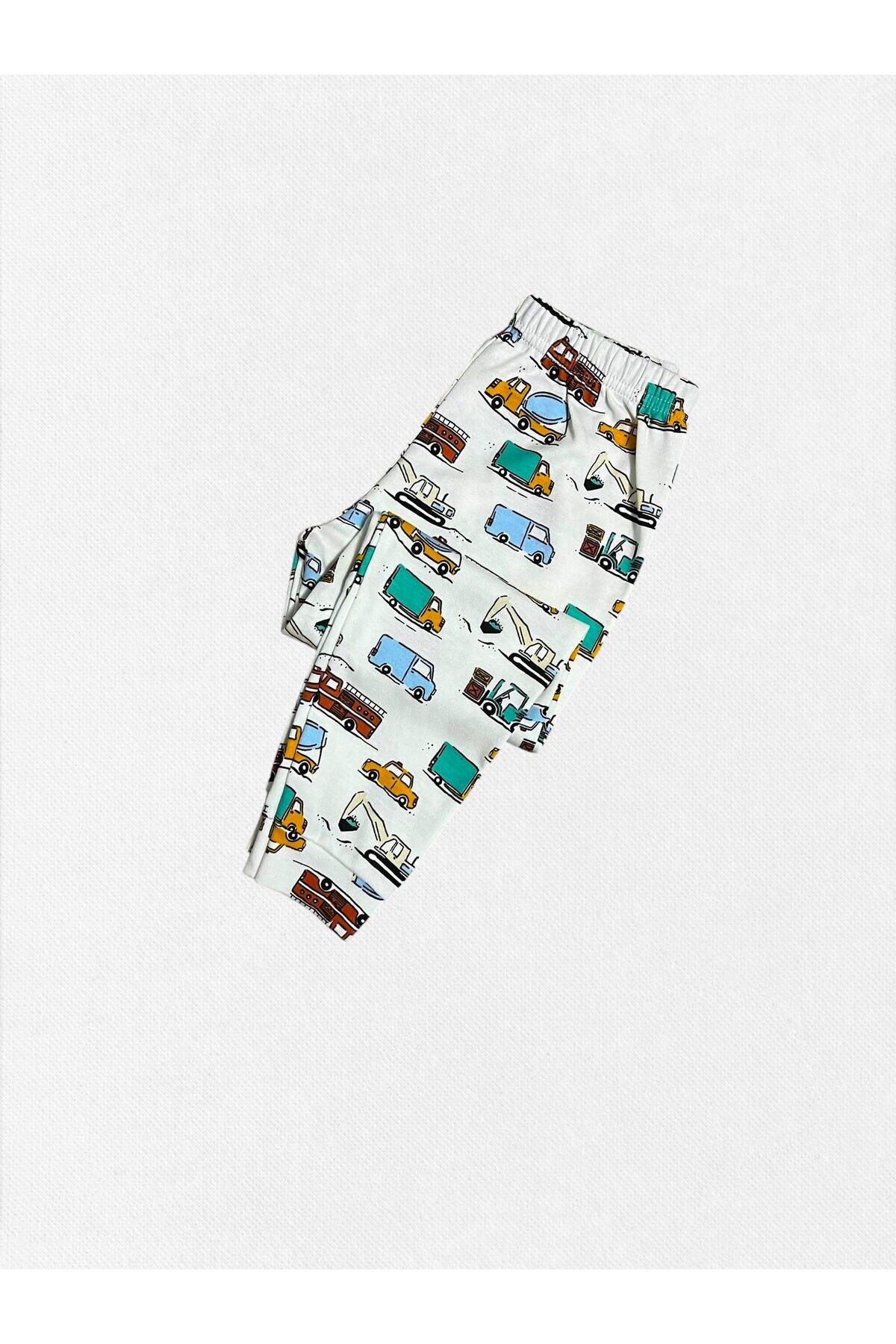 elmas kids Erkek Çocuk %100 Pamuklu Beyaz İş Makineleri Kepçe Desenli Uzun Kollu Kışlık Pijama Takımı fotoğrafı 5 (önizleme)