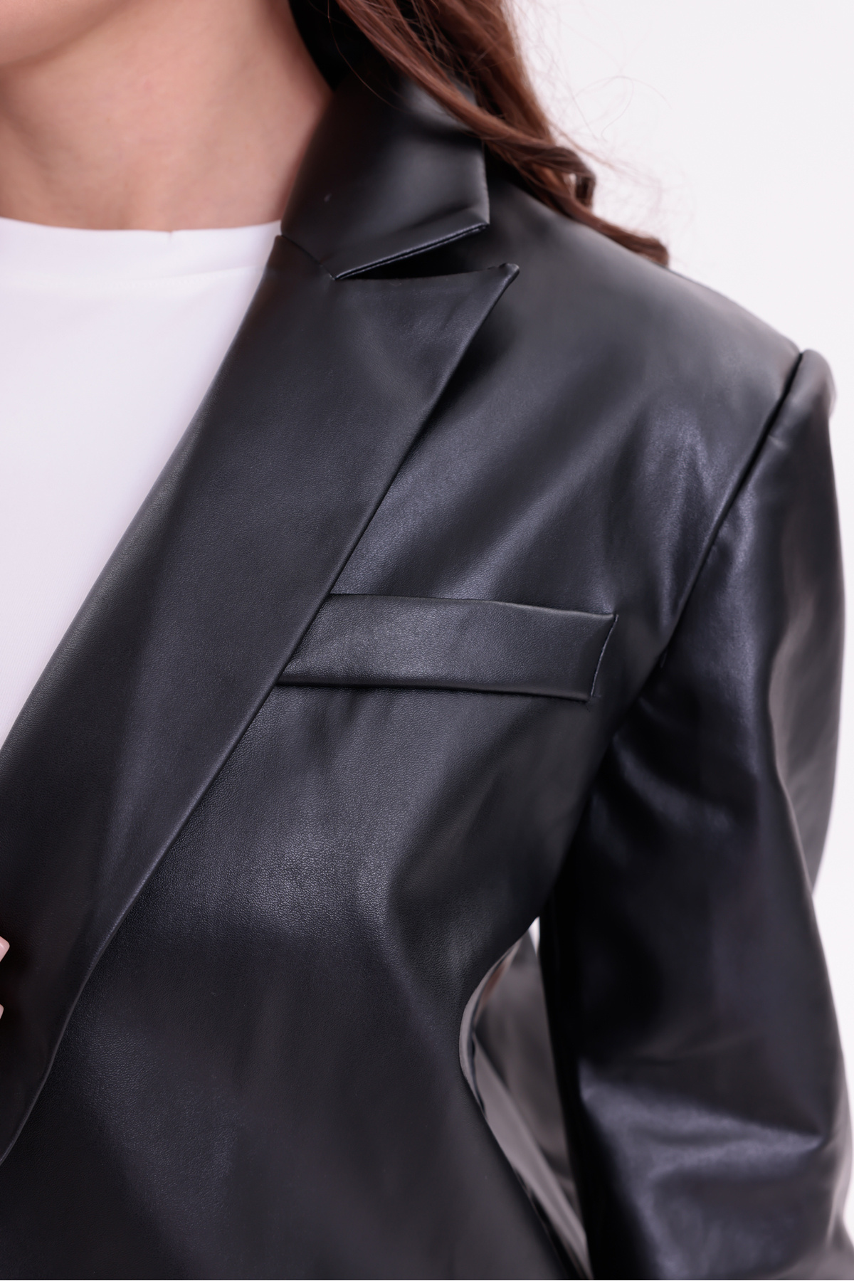 happinice  Deri Oversize Blazer Ceket - Görsel 7