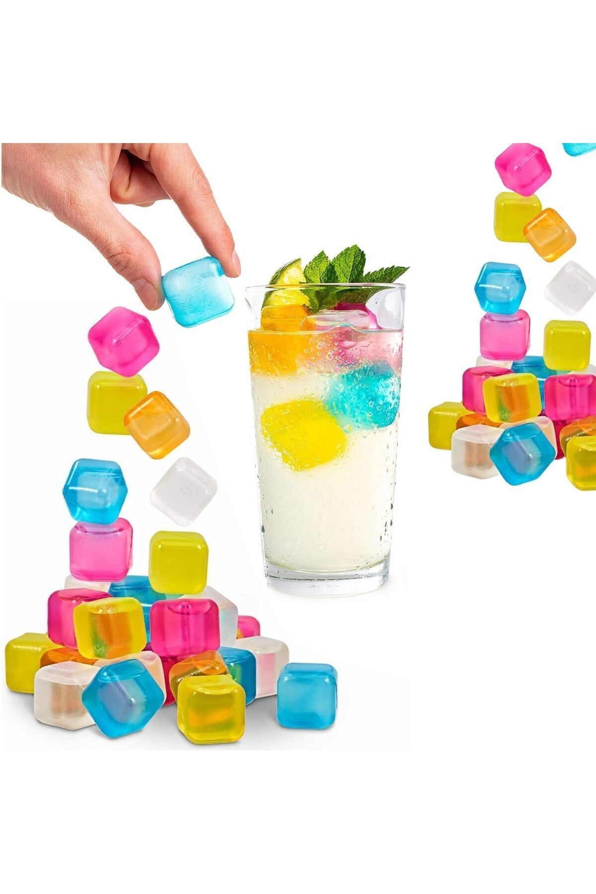 Savings Sphere 24 Adet Su Renkli Buz Küpleri Kokteyl Meşrubat Çok Amaçlı Buz Buzluk Küpler Renkli Küp
