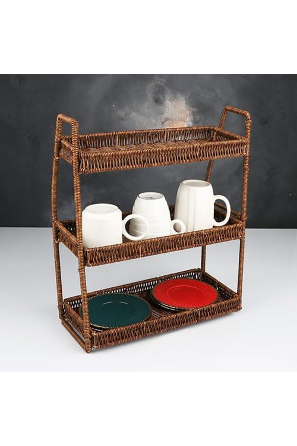 Savings Sphere Wicker Serisi Hasır Örme Üç Katlı Organizatör Raf