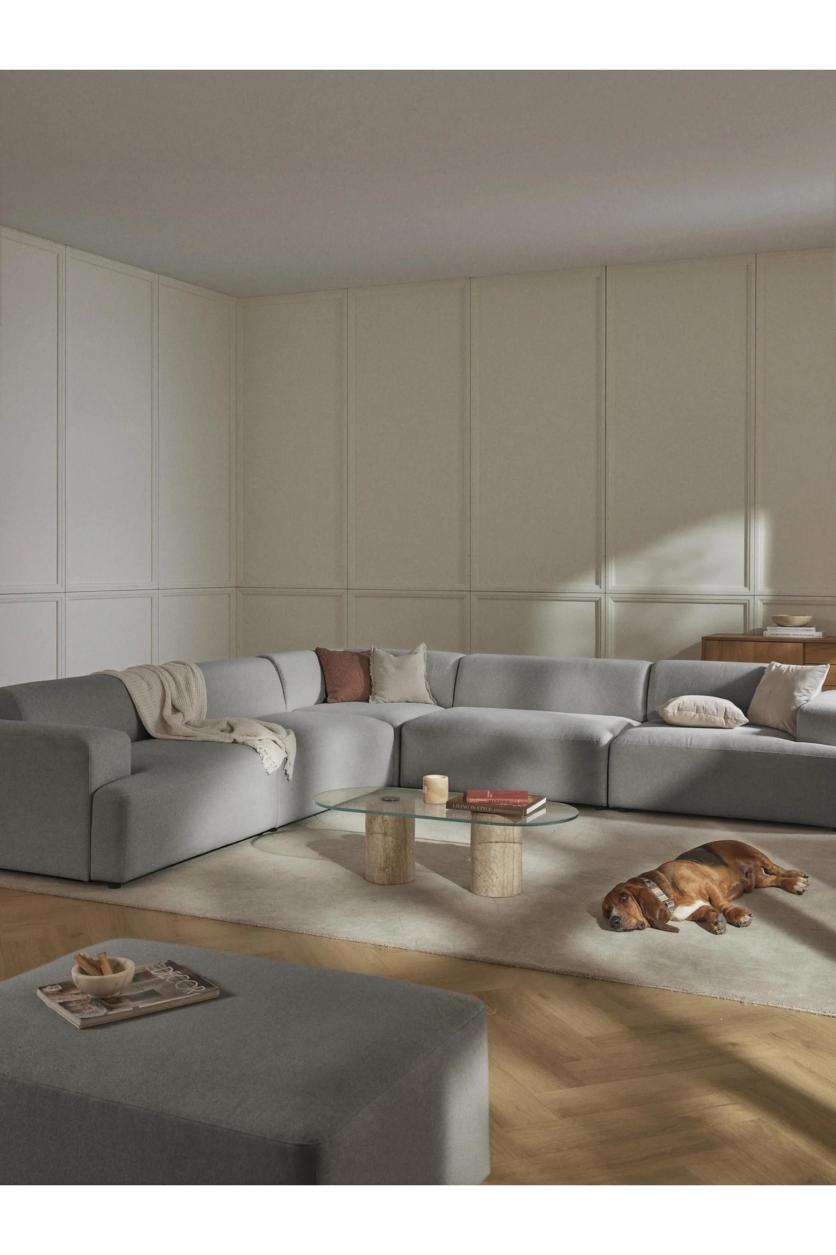 S Home Design Concept Molly 5 Modül Köşe Koltuk, Kırık Beyaz Keten 285x285 cm