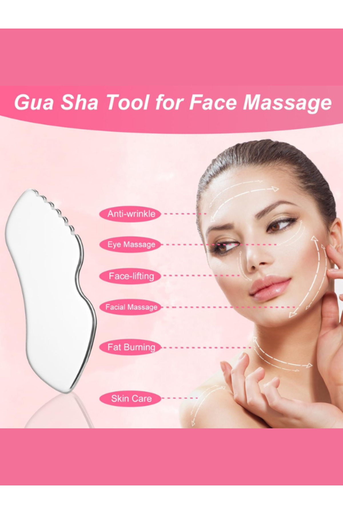 ماساژور صورت فلزی، Face Gua Sha — نقره‌ای hc-01 — تصویر 3 از 3
