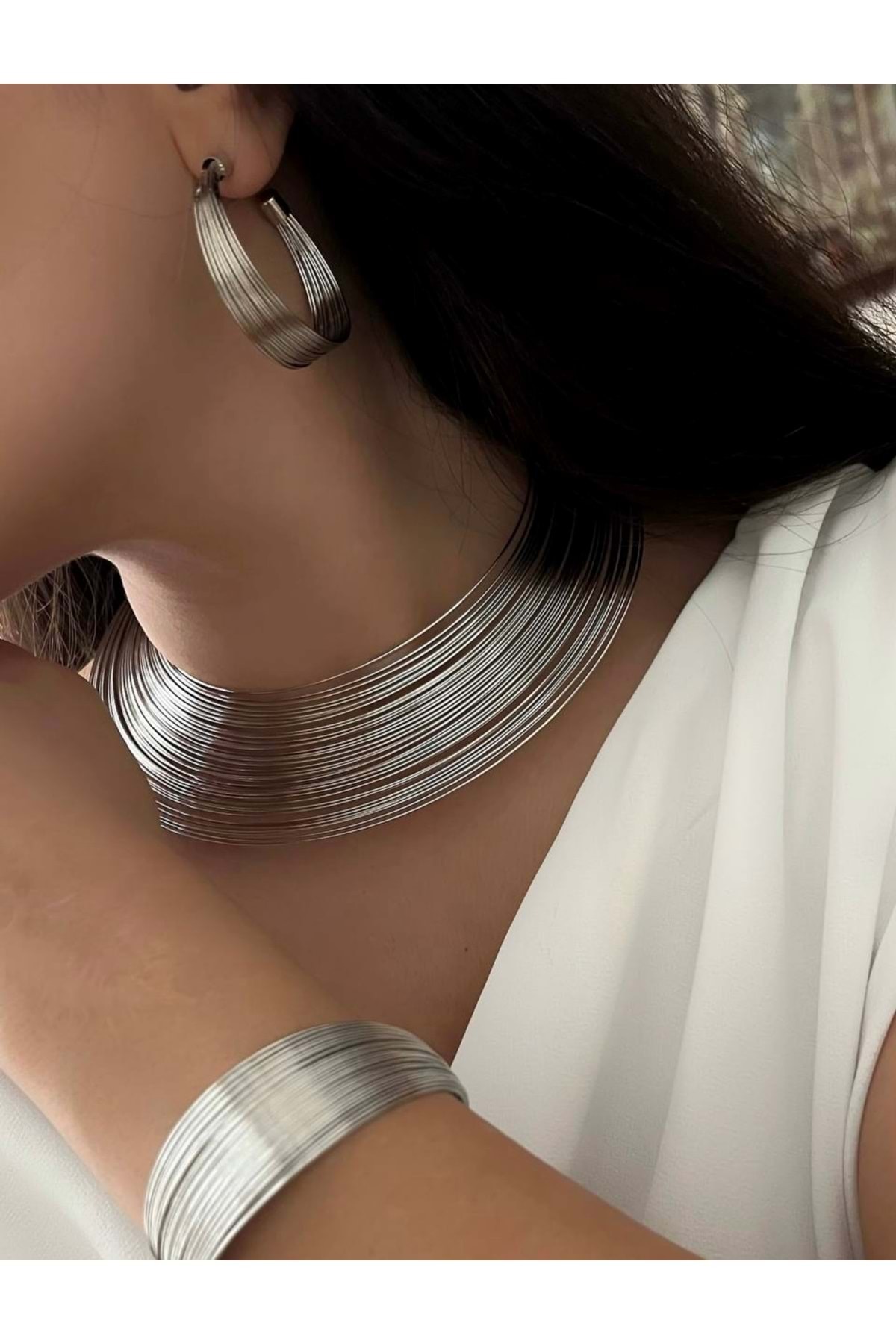 ACAR TAKI ÖZEL SERİ MARKA MODEL TEL TASARIM BİLEKLİK-KÜPE-CHOKER KOLYE SET ACR7460