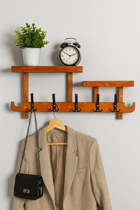 nefes sanat Dekoratif Çift Raflı Ahşap Duvar Askılığı – 90 cm