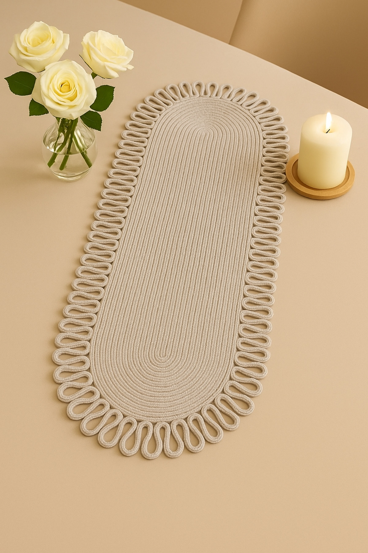 Natural Reina Collection Jute Patterned Wicker American Service | Table and Coffee Table Cover Runner 35x80