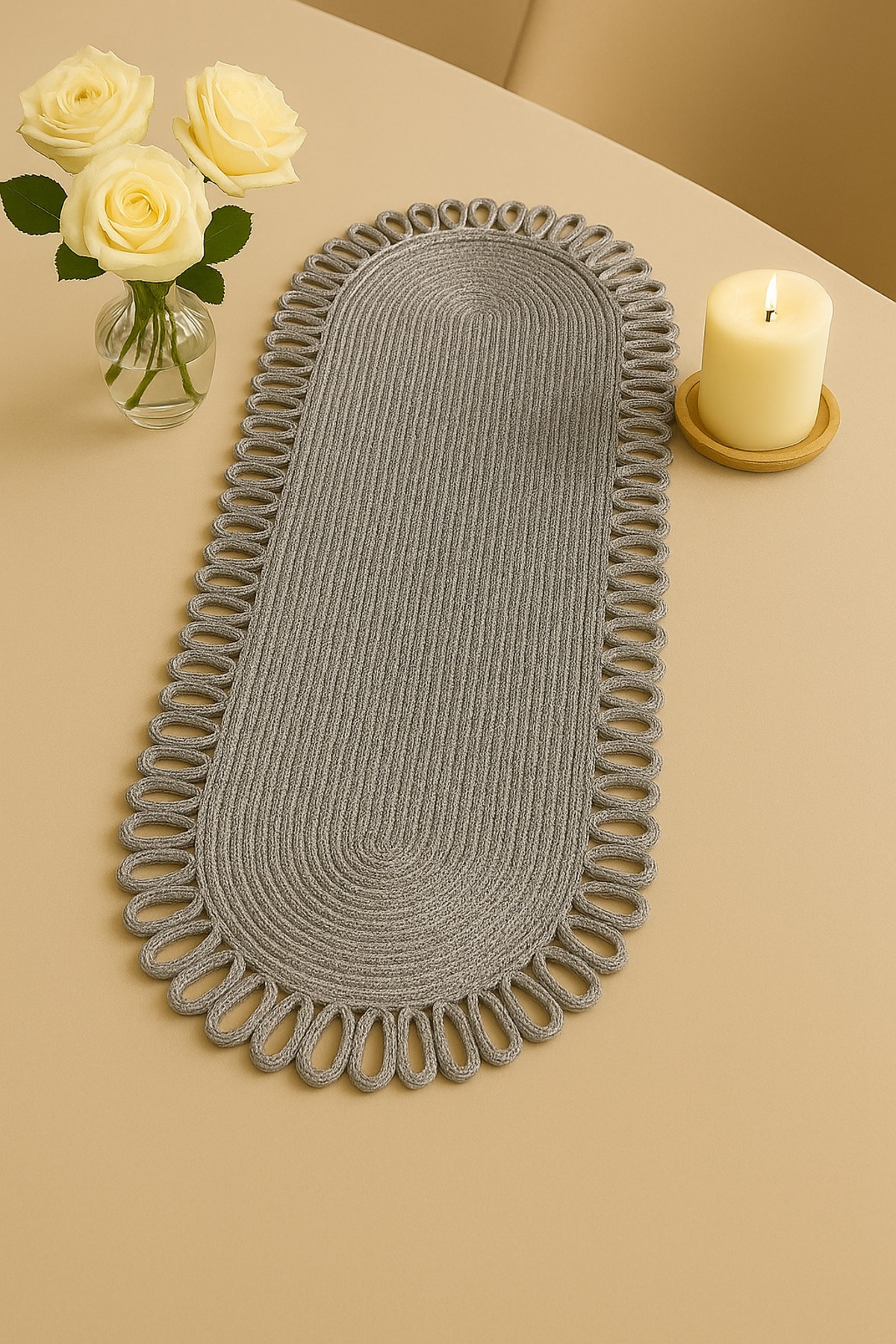 Natural Reina Collection Jute Patterned Wicker American Service | Table and Coffee Table Cover Runner 35x80