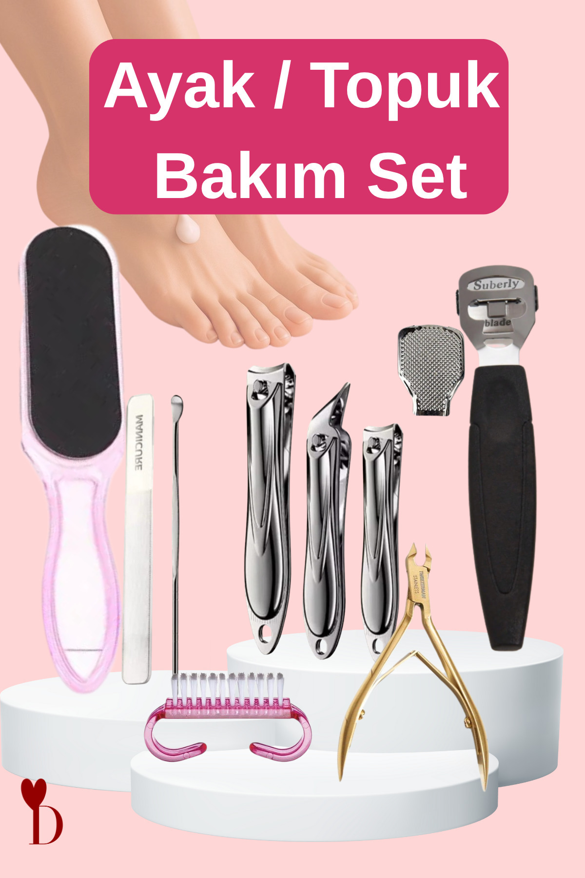 Dami Beauty Ayak / Topuk Bakım Seti | Profesyonel Pedikür Seti 10 Parça