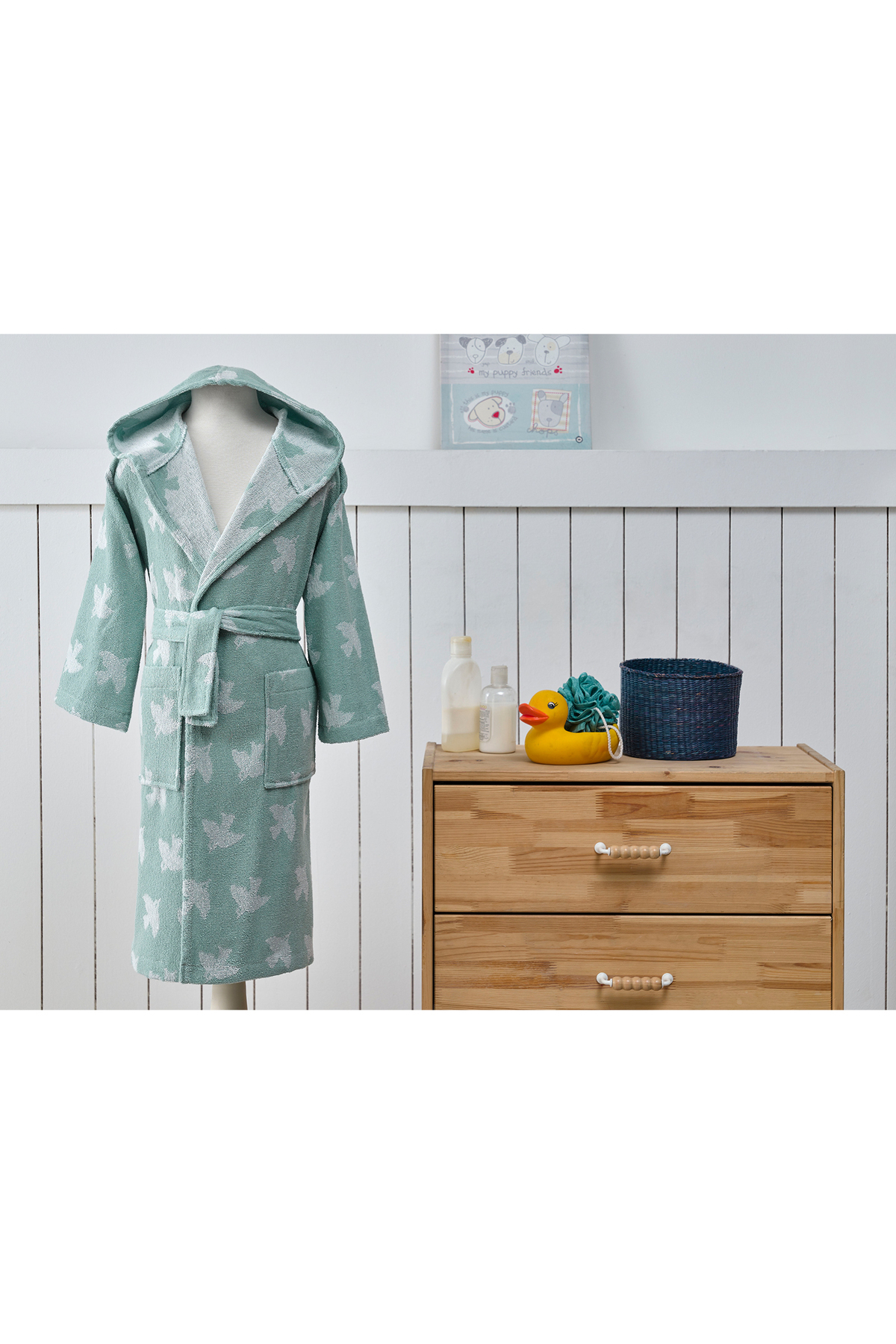 Özdilek Peace Birds Kapüşonlu Peştamal Çocuk Bornozu 5/6 Yaş Yeşil fotoğrafı 2 (önizleme)