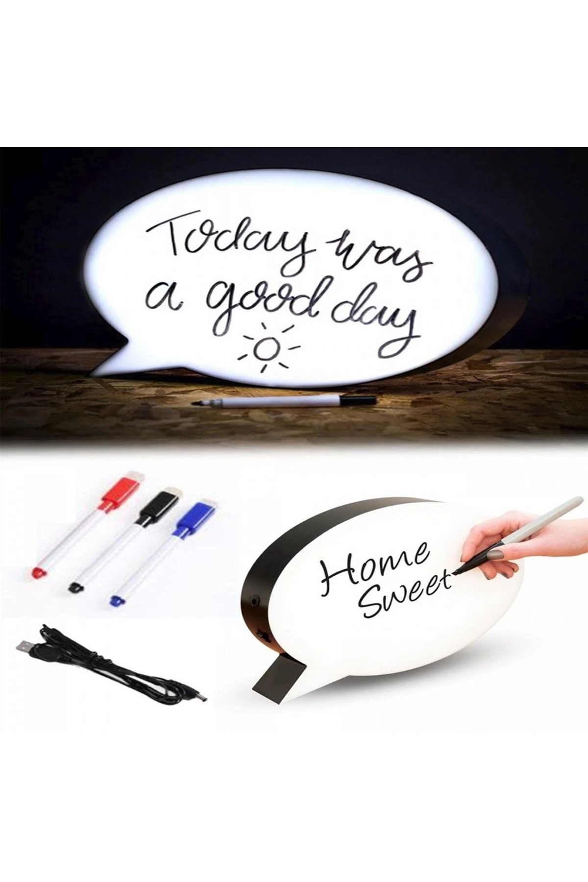 sahinstore Mesaj Panosu Kalemle Yazılabilen Konuşma Balonu Görünümlü Işıklı