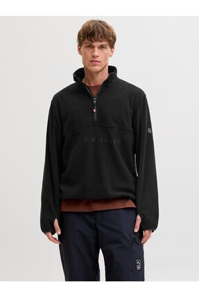 Jack & Jones JJALPES HALF ZIP FLEECE JACKET AW25 Black Beauty
