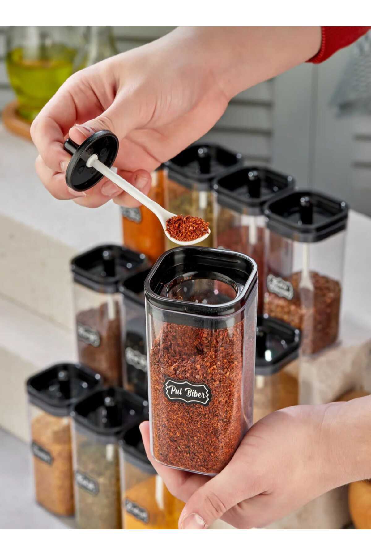 CELSEN HOME 12-Piece Self-Lidded with Spoon and Labeled Mica Spice Jar Set 30...