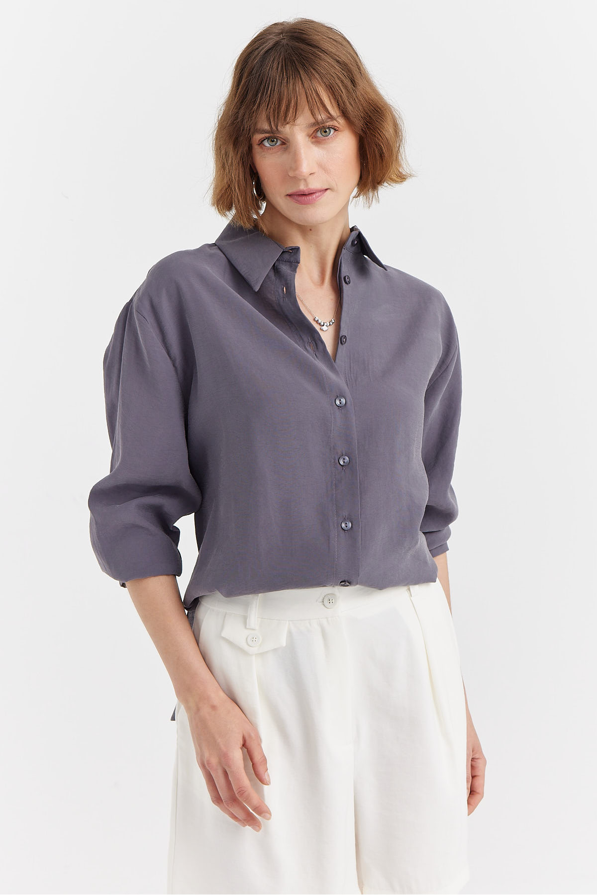 PAULMARK  Kadın Yumuşak Dokulu Basic Gömlek - Görsel 6