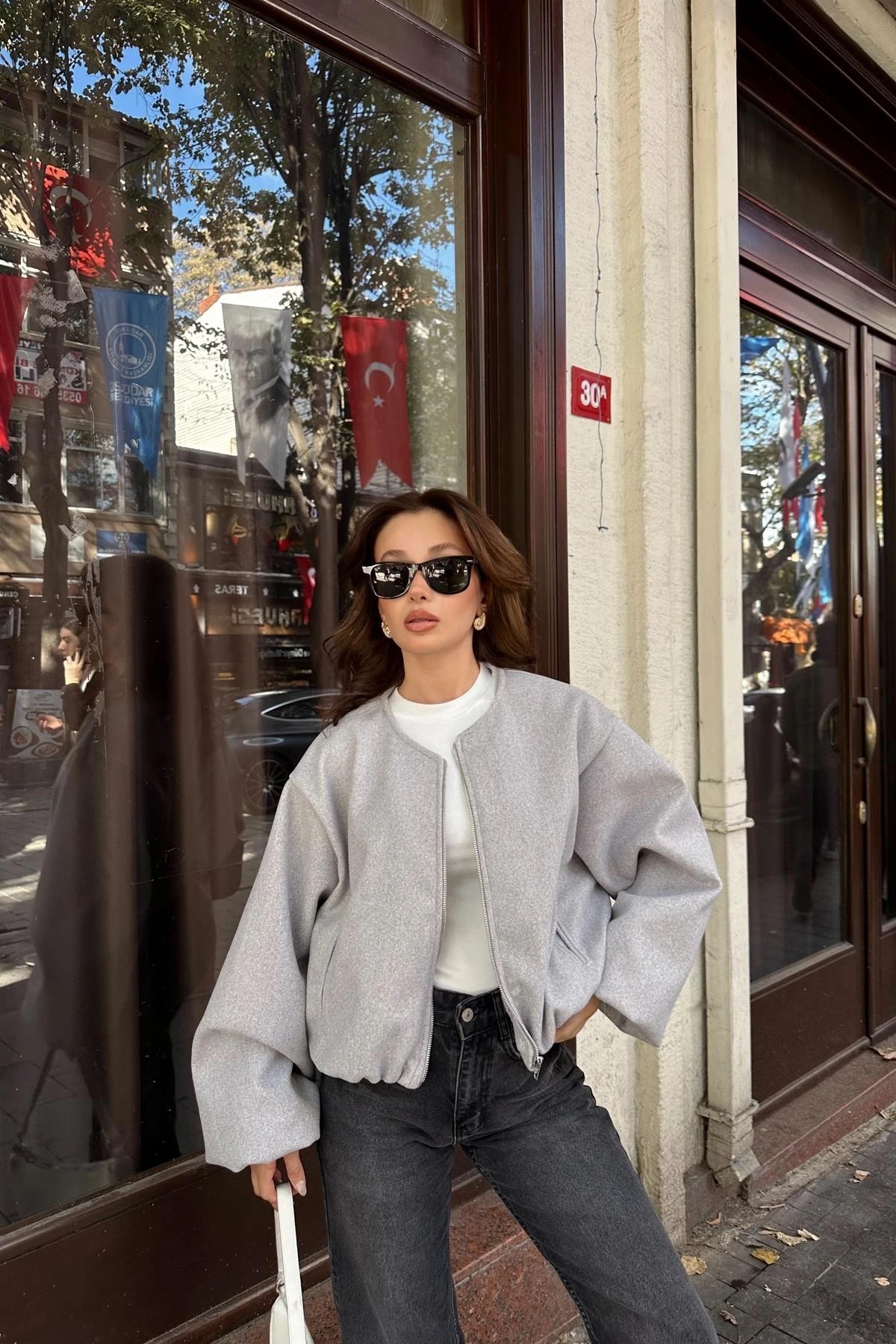 TOKARİS TEKSTİL  Kadın Kaşe Kumaş Bomber Ceket - Görsel 2