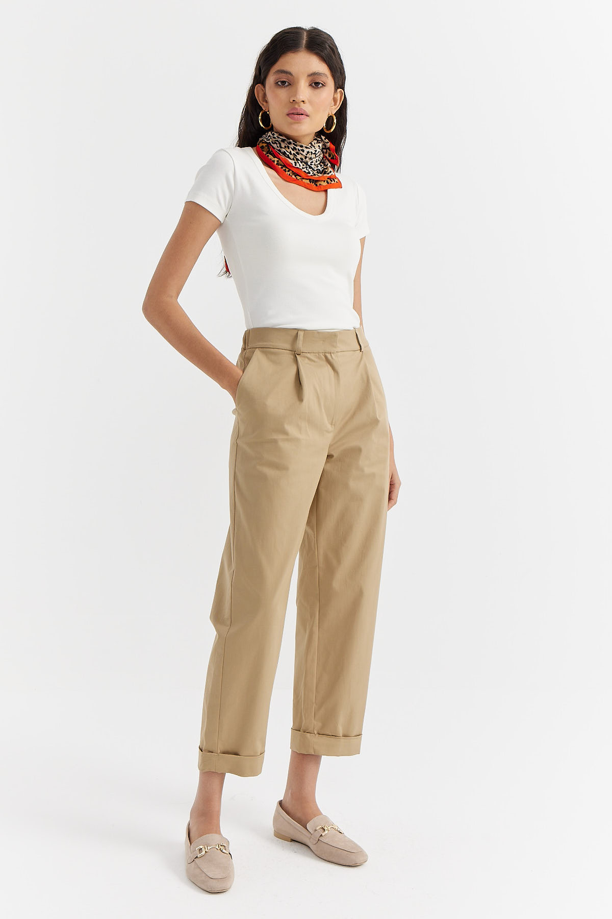 PAULMARK  Kadın Pile Detaylı Paçası Katlamalı Pantolon - Görsel 4