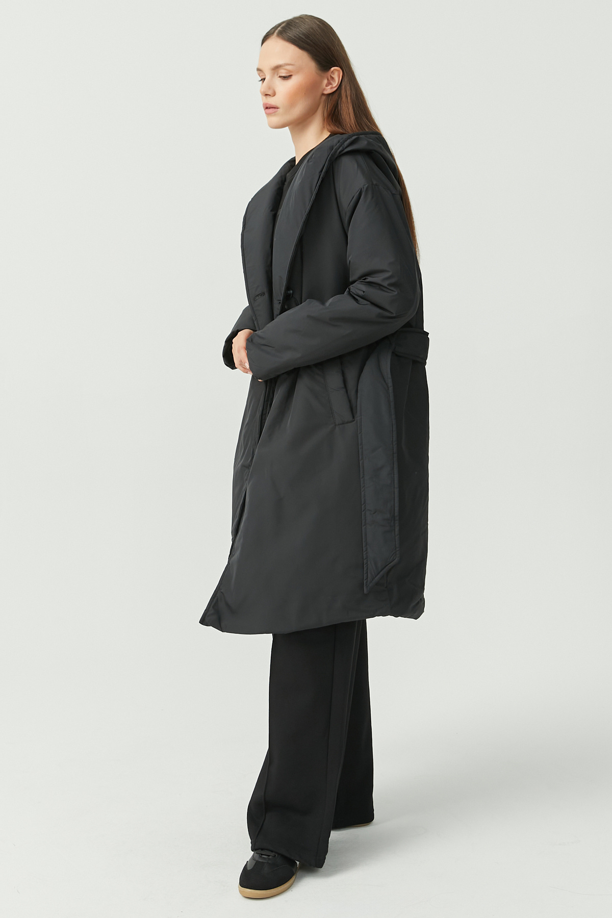 PAULMARK  Kadın Kapüşonlu Uzun Kaban - Görsel 4