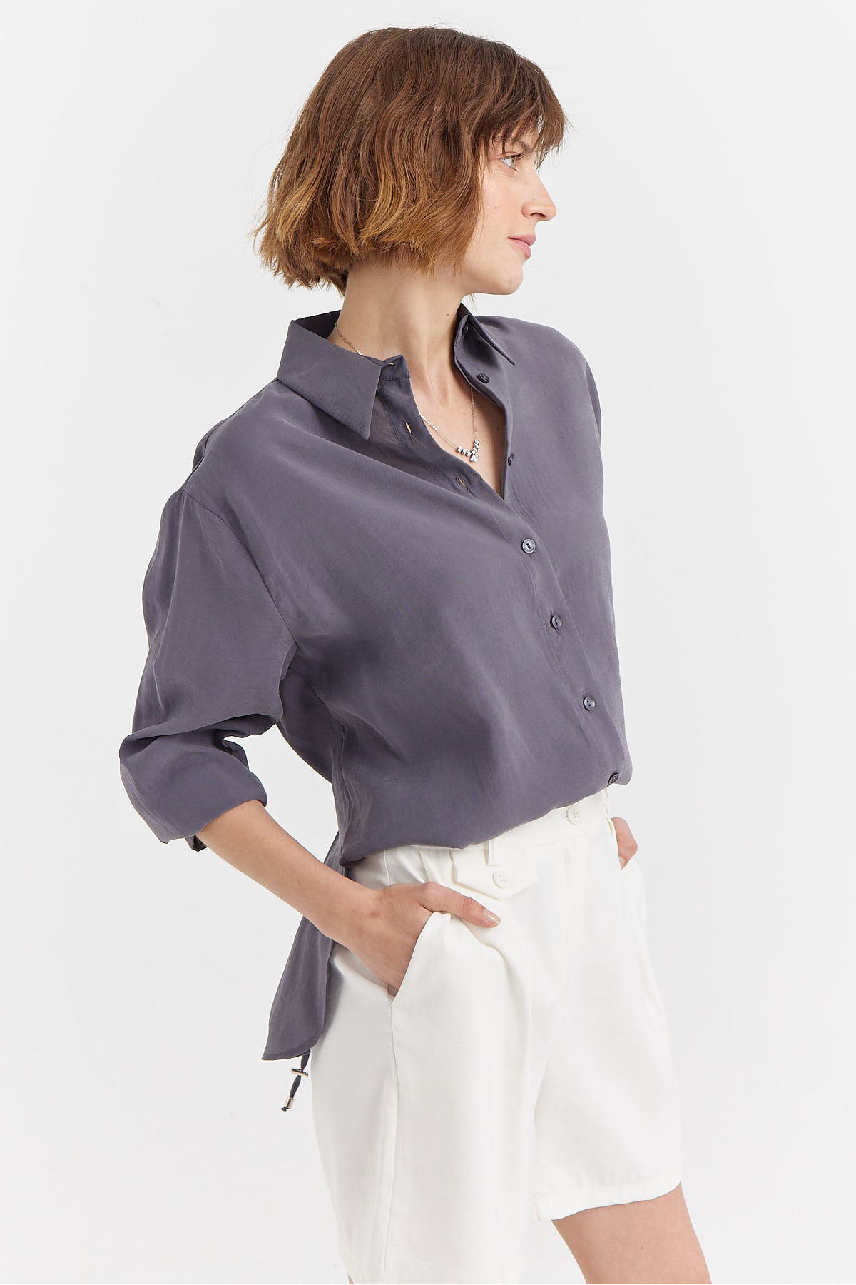 PAULMARK  Kadın Yumuşak Dokulu Basic Gömlek - Görsel 2