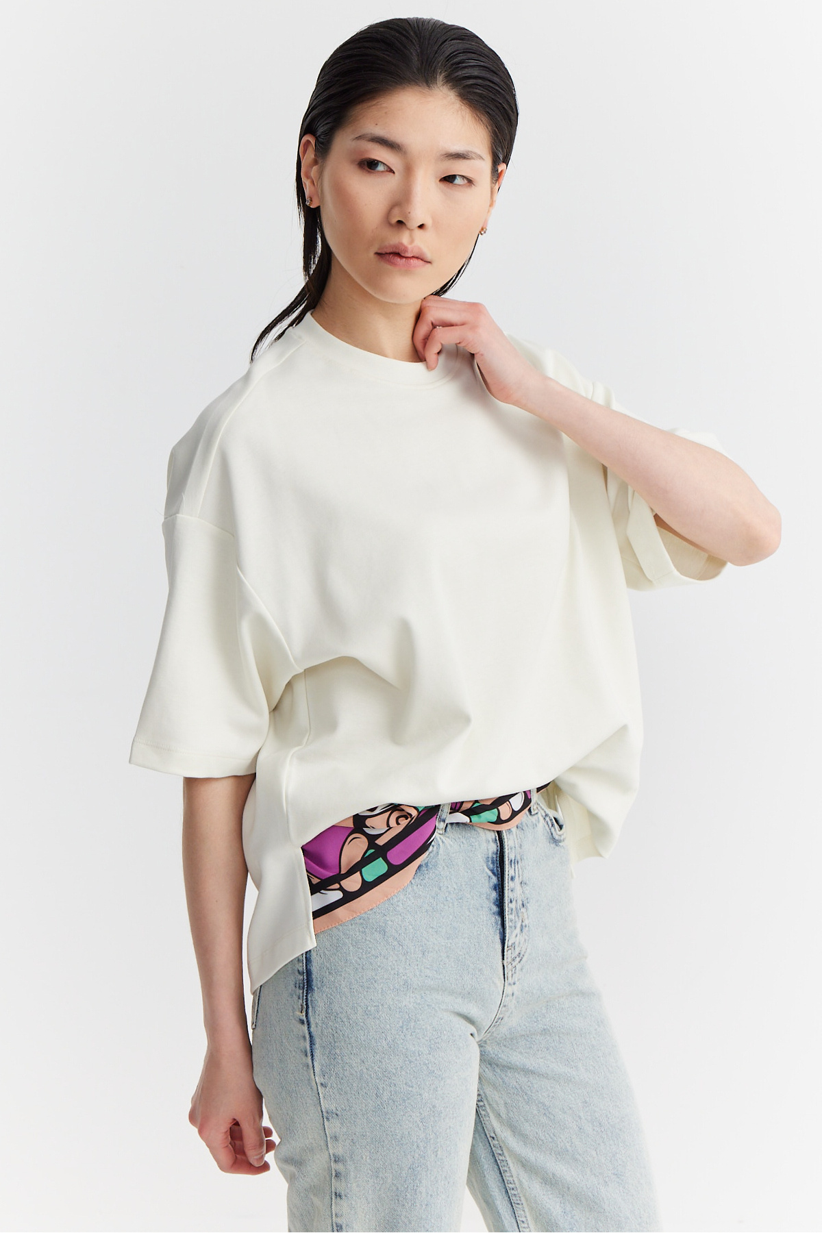 PAULMARK  Kadın Oversize Yumuşak Dokulu T-shirt - Görsel 3